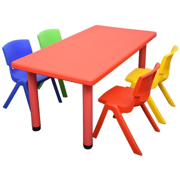 120x60cm Rectangle Red Kid's Table and 4 Mixed Chairs