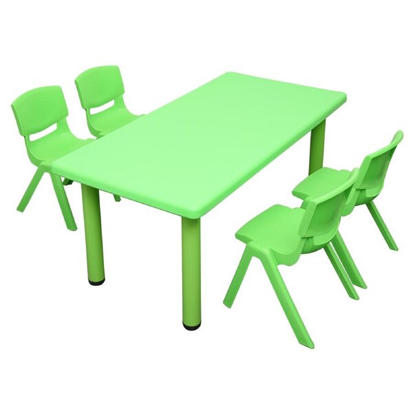 120x60cm Rectangle Green Kid's Table and 4 Green Chairs