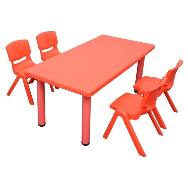 120x60cm Rectangle Red Kid's Table and 4 Red Chairs