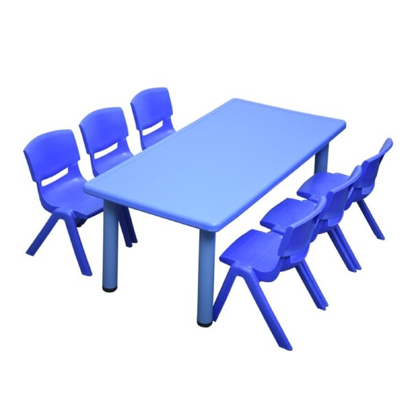 120x60cm Rectangle Blue Kid's Table and 6 Blue Chairs
