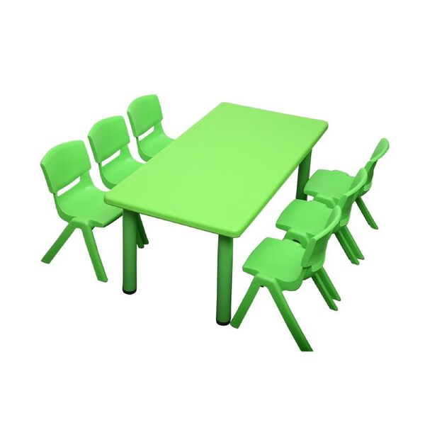 120x60cm Rectangle Green Kid's Table and 6 Green Chairs