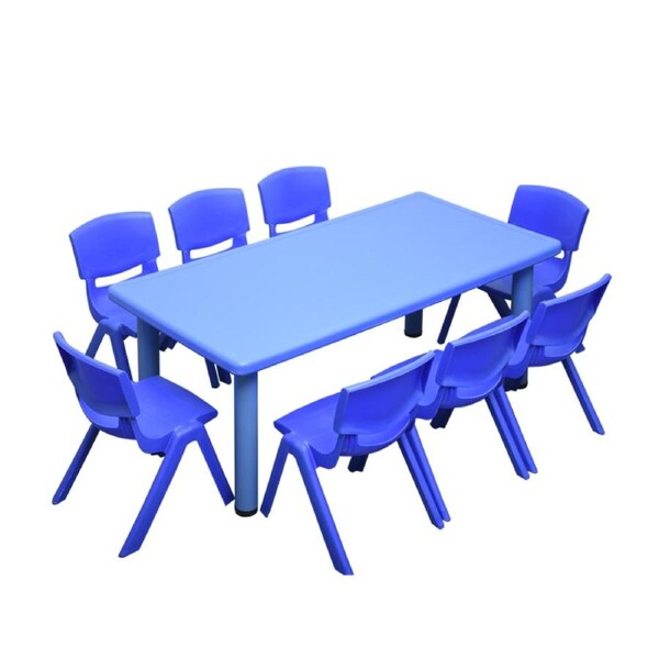 120x60cm Rectangle Blue Kid's Table and 8 Blue Chairs