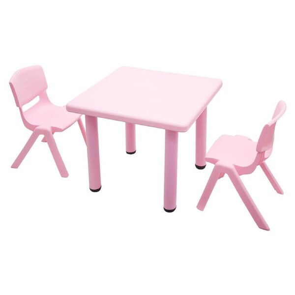 60x60cm Kid's Adjustable Square Pink Table & 2 Pink Chairs Set