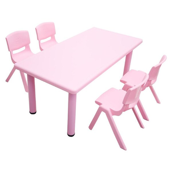 120x60cm Kid's Adjustable Rectangle Pink Table & 4 Pink Chairs Set