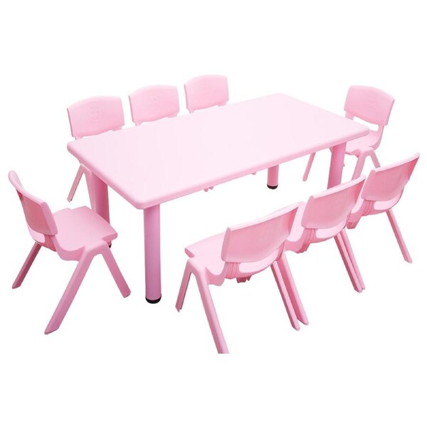 120x60cm Kid's Adjustable Rectangle Pink Table & 8 Pink Chairs Set??