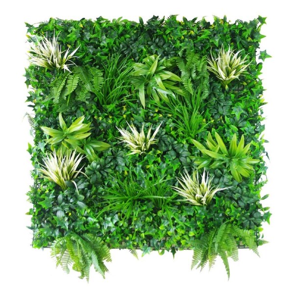 White Grassy Sensation Artificial Vertical Garden / Fake Green Wall 1m x 1m UV Resistant