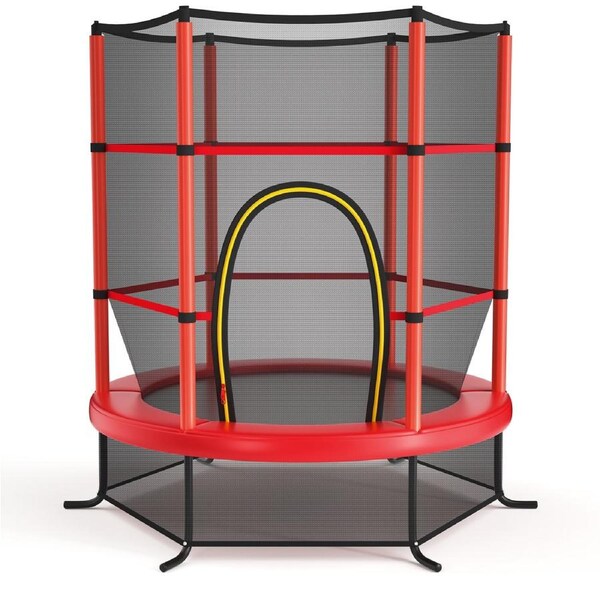 4.5ft Round Trampoline w/Enclosure Security Net Outdoor Jumping Red Gift
