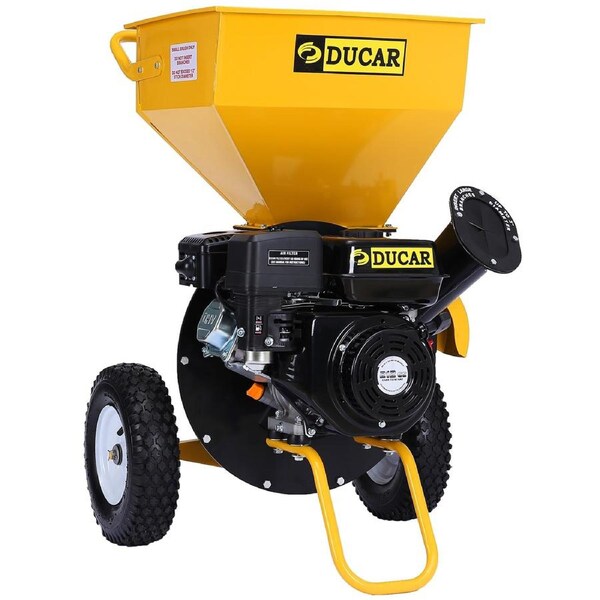 Ducar Wood Chipper Petrol Mulcher Dual Chute Shredder Garden 7hp Motor Upright Grinder - Yellow
