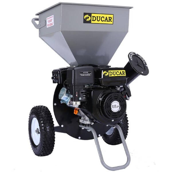 Ducar Wood Chipper Petrol Mulcher Dual Chute Shredder Garden 7hp Motor Upright Grinder - Grey