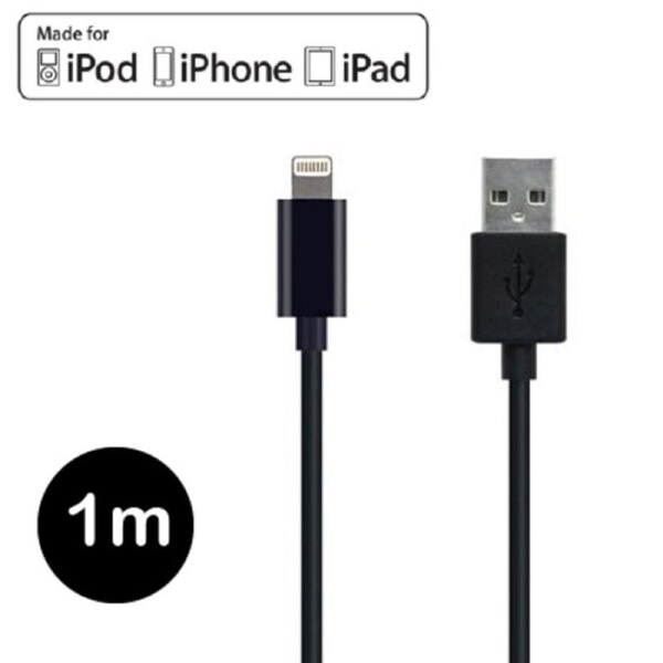 MFi Licensed Apple Lightning USB Cable - Black 1 metre