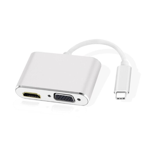 USB-C Plug to HDMI and VGA Socket Converter