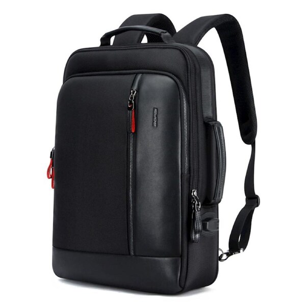 Bopai Luxury Style Leather & Microfibre Anti-Theft Business and Travel with USB Charging Laptop Backpack B6641 Black 15.6' Laptop