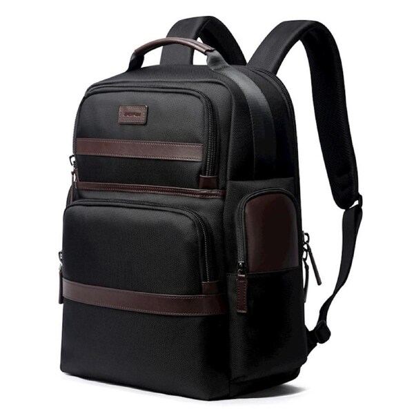 Bopai Luxury Style Leather & Microfibre Anti-Theft Business and Travel with USB Charging Laptop Backpack B7301 Black 15.6' Laptop