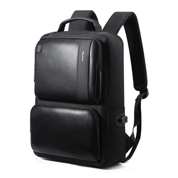 Bopai Luxury Style Leather & Microfibre Anti-Theft Business and Travel with USB Charging Laptop Backpack B7311 Black 15.6' Laptop