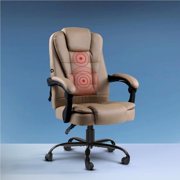 Artiss Massage Office Chair Executive Computer Gaming Chairs Brown PU Leather Espresso