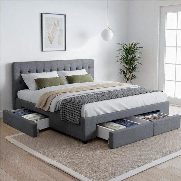 Artiss Bed Frame King Beds Base with 4 Storage Drawers Grey AVIO