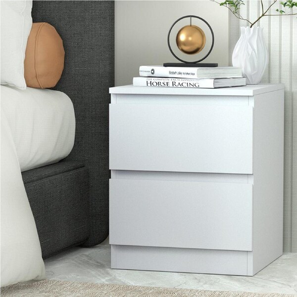Artiss Bedside Table Nightstand 2 Drawers - PEPE White