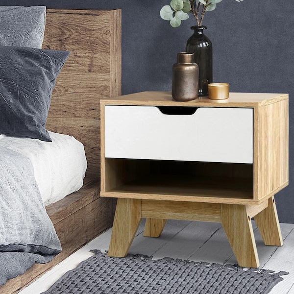 1 Drawer Artiss Bedside Table with Shelf - IKER White & Oak
