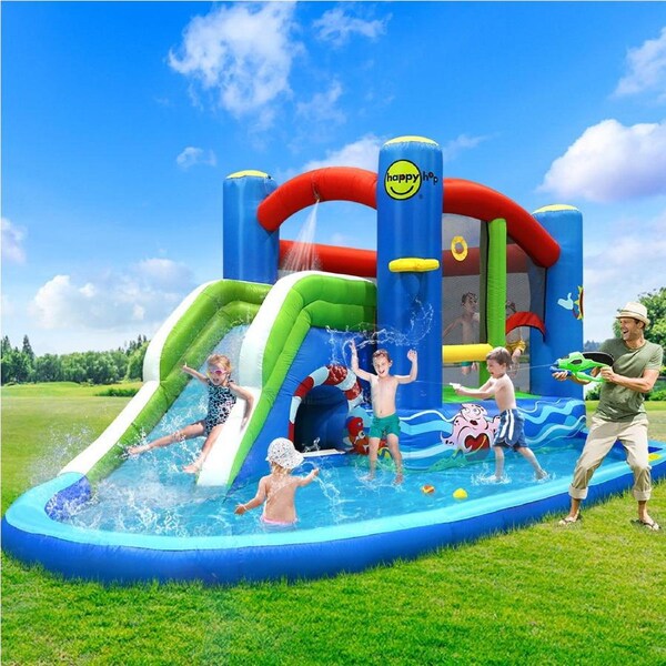 480x310cm Happy Hop Inflatable Water Slide Kids Splash Pool Jumping Trampoline Castle Bouncer