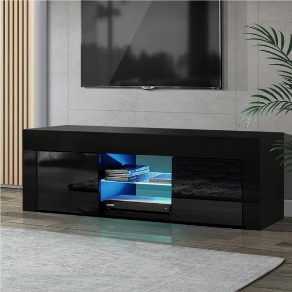 130cm Artiss Entertainment Unit TV Cabinet LED Black Angus