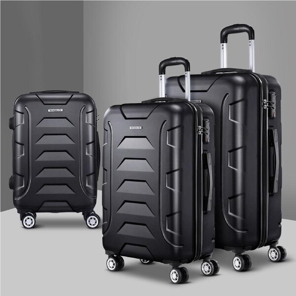 20" 24" 28" Luggage Wanderlite 3pc Trolley Travel Suitcase Set TSA Hard Case Lightweight Black
