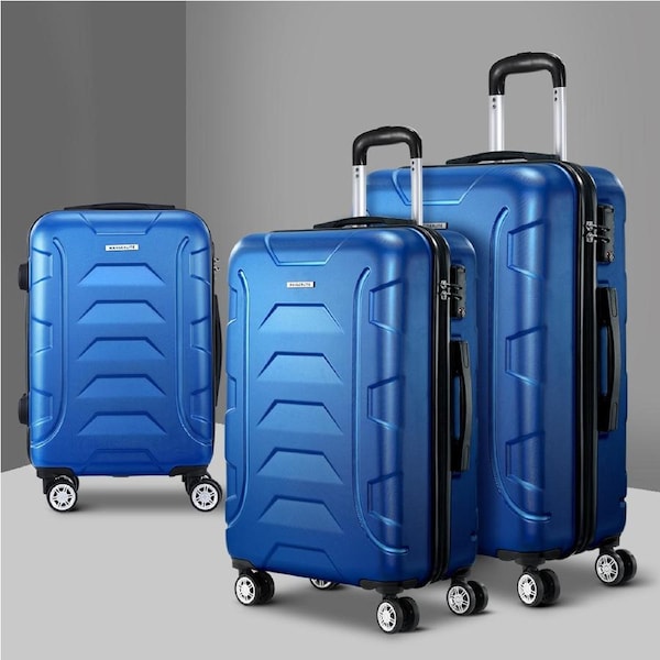 20" 24" 28" Wanderlite Luggage 3pc Trolley Travel Suitcase Set TSA Hard Shell Case Strap Blue
