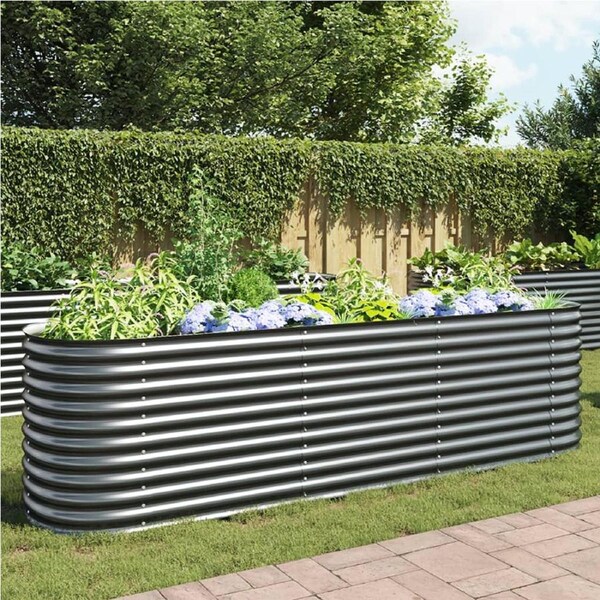 Garden Raised Bed 320x80x81 cm Galvanised Steel Grey vidaXL