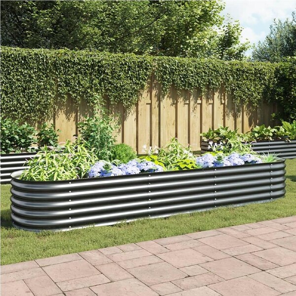 Garden Raised Bed 320x80x44 cm Galvanised Steel Grey vidaXL