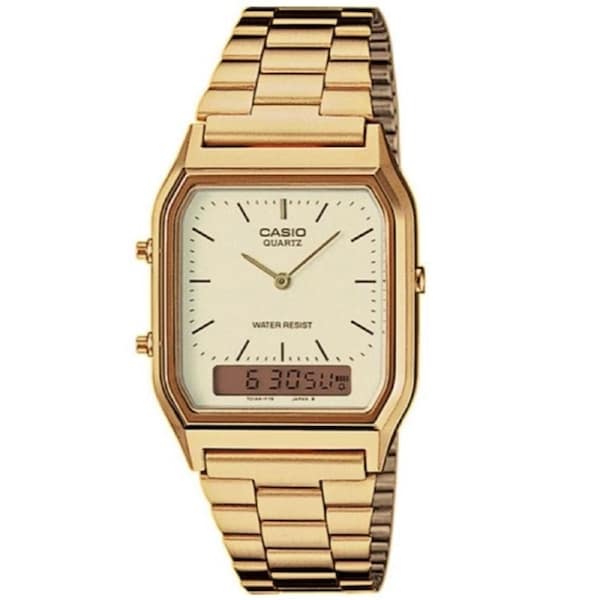 Casio AQ-230GA-9D Gold Dual Time Unisex Retro Digital Analog Watch