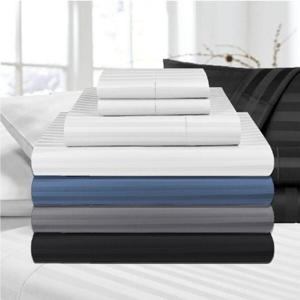 Microfibre Striped Sheet Sets 1000TC in 4 Colours Queen / White