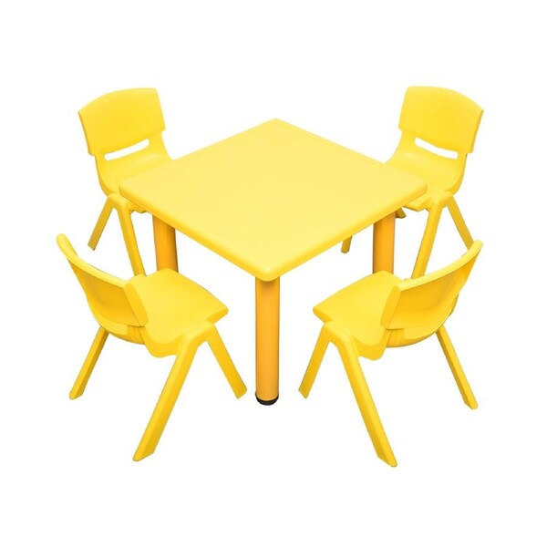 60x60cm Square Yellow Kid's Table and 4 Yellow Chairs