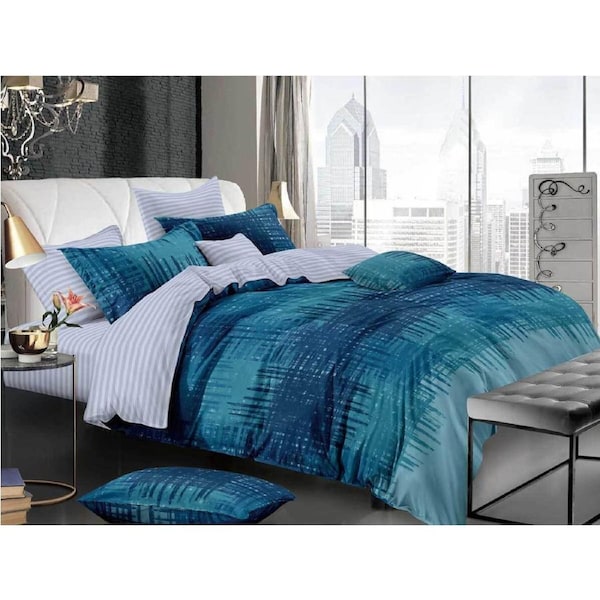 Byron Turquoise Striped Quilt Cover Set (Single / Double / Queen / King / Super King Size Options) 3pcs Queen Quilt Cover Set