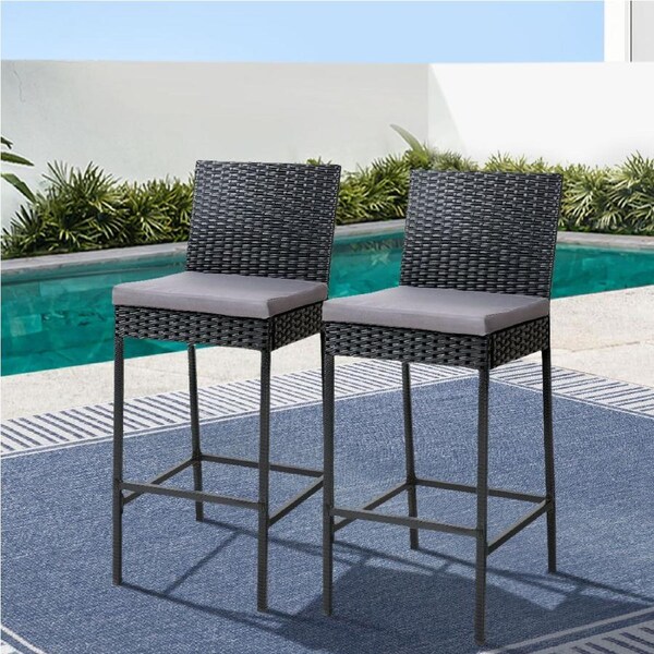 Gardeon Outdoor Bar Stool Dining Chair Bar Stools Rattan Furniture Patio X2