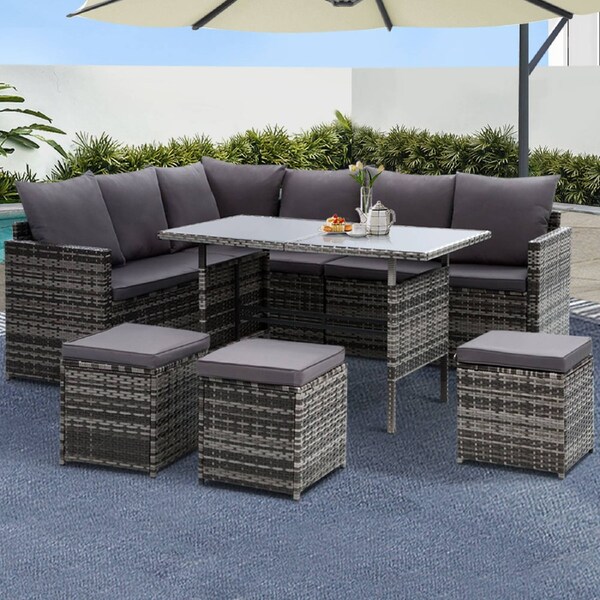 1 Gardeon 9-Seater Outdoor Dining Set Patio Furniture Mixed Grey
