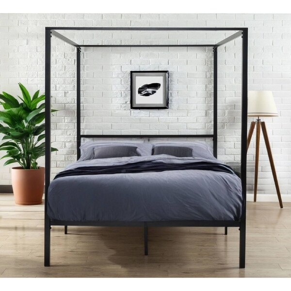 Zinus Canopy Queen Double Single SIze Bed Frame Metal Platform - Black Double