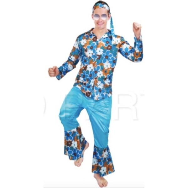 MENS HIPPIE COSTUME Fancy Dress 60s 70s Hippy Peace Retro Halloween Woodstock