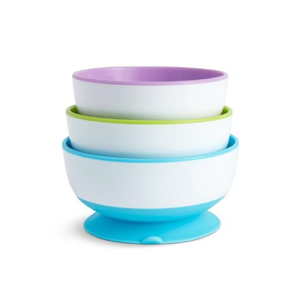 Munchkin Different Sized Stay Put Kids Suction Feeding Bowl With Modern Look 3 Pack