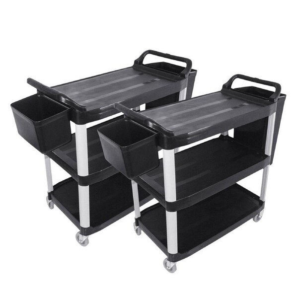 SOGA 2X 3 Tier Food Trolley with Two Bins Small