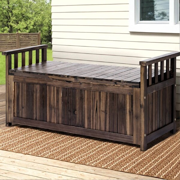 160L Gardeon Outdoor Storage Box Wooden Garden Bench Chest Toy Tool Sheds Furniture Charcoal Brown