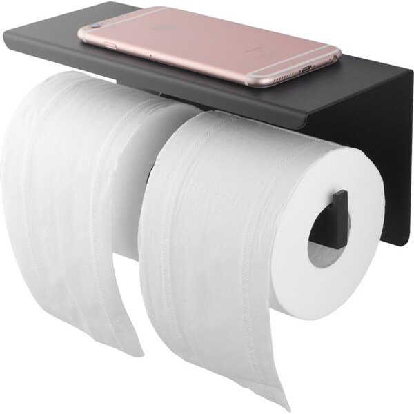 ACA Black Double Toilet Paper Holder with Phone Shelf