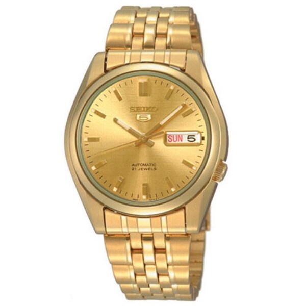 Seiko 5 Yellow Gold Dial Stainless Steel Men's Automatic Analog Watch SNK366K1