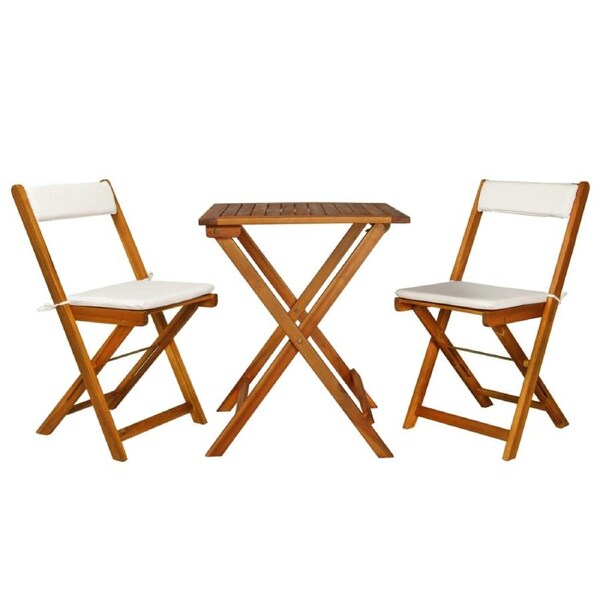 3 Piece Folding Bistro Set with Cushions Solid Acacia Wood vidaXL