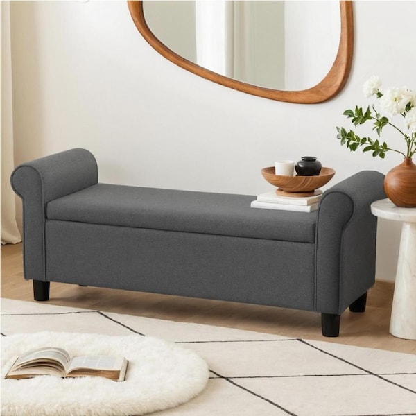 125cm Artiss Storage Ottoman Blanket Box Armrest Linen Grey