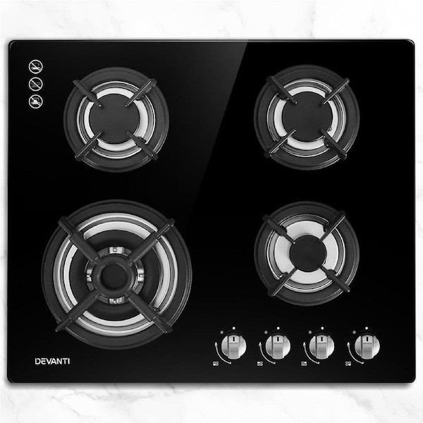Devanti Gas Cooktop 60cm 4 Burner Black