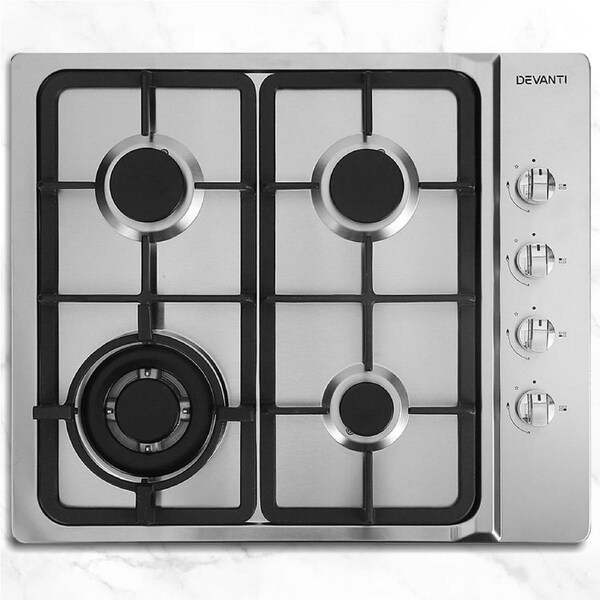 Devanti Gas Cooktop 60cm Stove Hob Silver