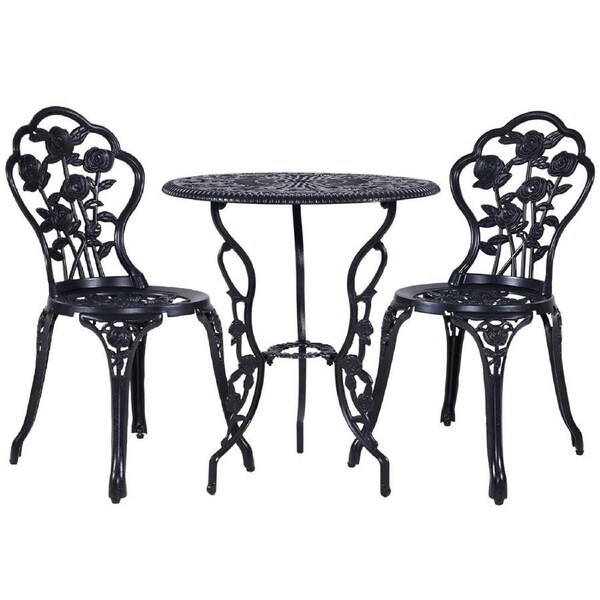 Gardeon 3PC Outdoor Setting Bistro Set Chairs Table Cast Aluminum Rose Black