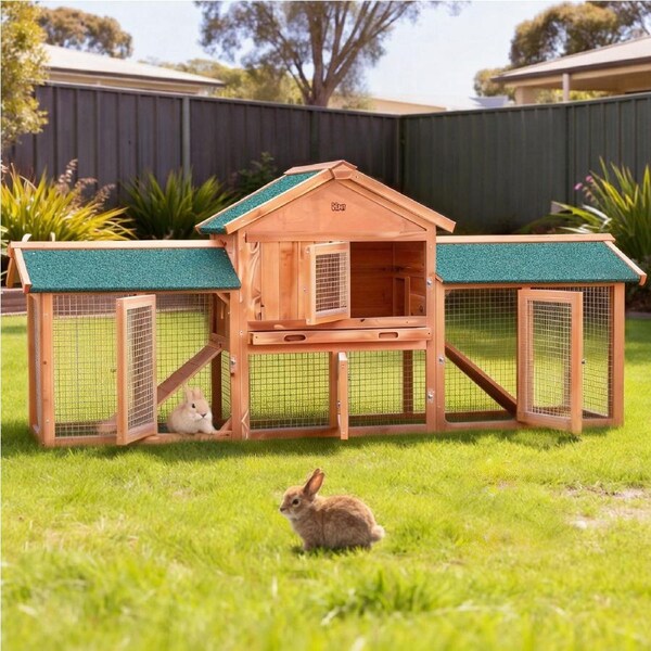 i.Pet Chicken Coop Rabbit Hutch 220cm x 44cm x 84cm Large Run Wooden Outdoor Bunny Cage House