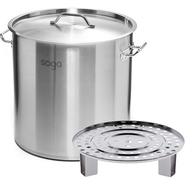 SOGA 50L Stainless Steel Stock Pot with One Steamer Rack Insert Stockpot Tray