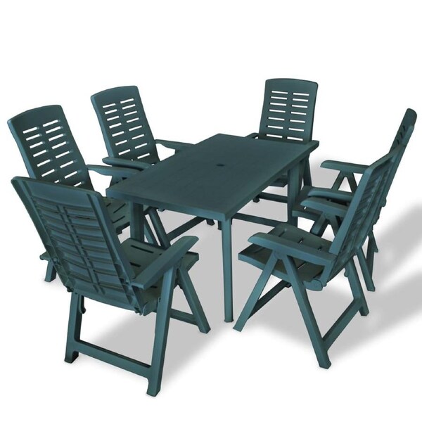 7 Piece Outdoor Dining Set Plastic Green vidaXL