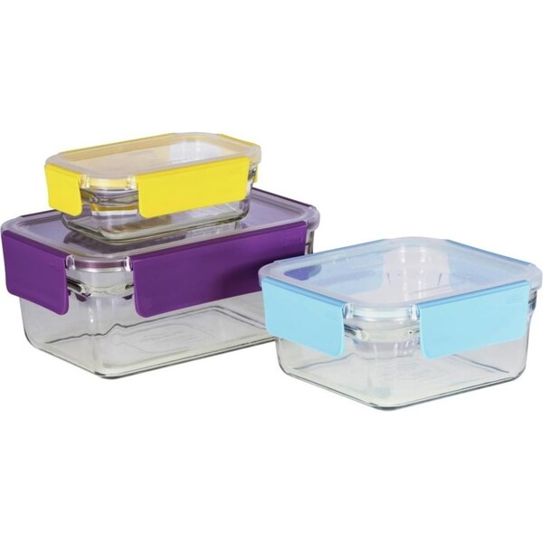 Glasslock 3 Piece Tempered Glass Food Container Premium Oven Safe Set